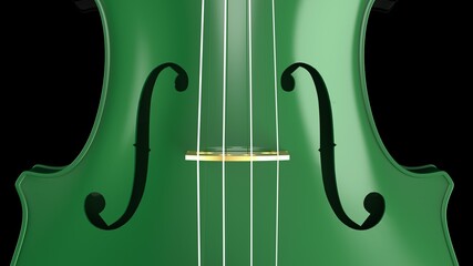 Green classic violin on black plate under spot lighting background. 3D sketch design and illustration. 3D high quality rendering. © DRN Studio