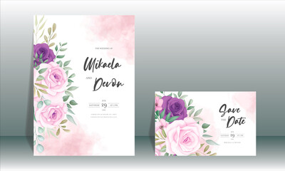 Modern wedding invitation card with beautiful floral ornament