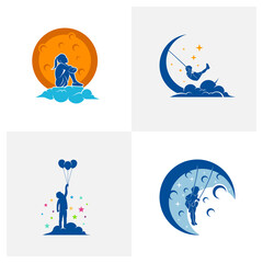 Set of Kids Dream logo design vector illustration, Creative Dream kids logo design concept template, symbols icons