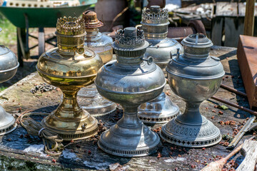 Fototapeta na wymiar Oil lamp base at a yard sale market