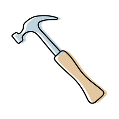 Hammer and nail puller sketch. Construction tool. Color vector instrument illustration