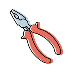 Plier sketch. Construction tool. Color vector instrument illustration