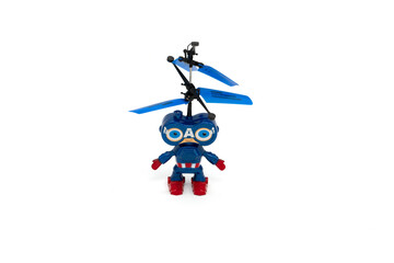 Obraz premium Plastic helicopter robot toy isolated on white background.