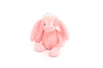 Pink stuffed rabbit doll isolated on white background