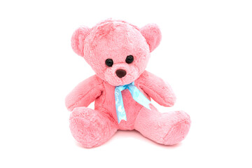 Fluffy brown teddy bear isolated on white background.