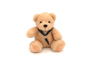 Toy teddy bear isolated on white background.