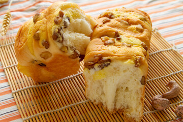 A loaf of walnut bread close up.