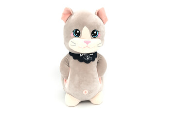 Stuffed toy cat isolated on white.