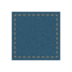 Denim square shape with stitch. Vector isolated illustration. All over jeans pattern fabric cloth. Modern Fashion Textile patch on white background.