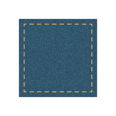 Denim square shape with stitch. Vector isolated illustration. All over jeans pattern fabric cloth. Modern Fashion Textile patch on white background.