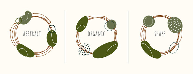 Set of label circles hand drawn frames with organic shape on white background