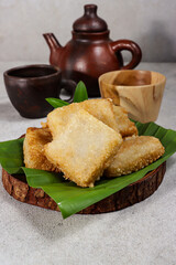 Jadah goreng or Fried sticky rice cake is Javanese traditional cake made from glutinous rice and grated coconut.