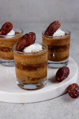 Agar-agar kurma, puding kurma or dates pudding, made of coconut milk, palm sugar and dates.