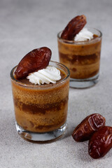 Agar-agar kurma, puding kurma or dates pudding, made of coconut milk, palm sugar and dates.