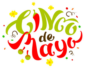 Cinco de Mayo text lettering for greeting card
