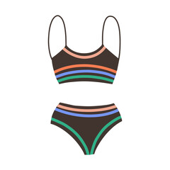Female sports swimsuit-two-piece. Modern fashion stylish swimsuit. Vector Flat Cartoon Illustration. Bathing clothes for swimming in the pool, in the sea