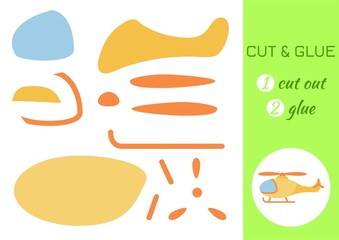 Naklejka premium Cut and glue paper cartoon yellow helicopter. Cut and paste craft activity page. Educational game for preschool children. DIY worksheet. Kids logic game, activities jigsaw. Vector stock illustration.
