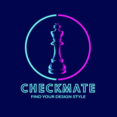 Chess King line pop art potrait logo colorful design with dark background. Abstract vector illustration.