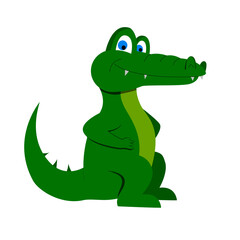 illustration of a cartoon green crocodile smiling, sitting, vector, isolated on a white background.