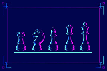 Chess line pop art potrait logo colorful design with dark background. Abstract vector illustration.