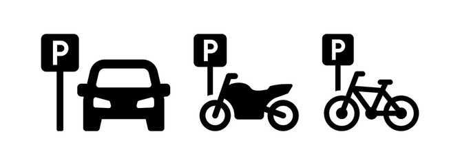 Public parking vector icon for car, motorbike and bicycle sign symbol illustration. © Icons-Studio