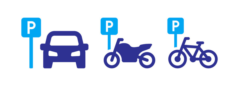 Public parking vector icon for car, motorbike and bicycle illustration