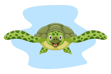 Naklejka premium Cartoon sea turtle swimming in the ocean