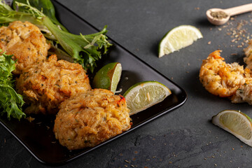 made with blue crab caught in Chesapeake bay, Crab cake is a favorite dish in the state of Maryland. Meat is mixed with sauces, crumbles, seasoning and vegetables and shaped in to patties to grill