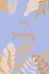 Fototapeta na wymiar Summer card with leaves and lettering text