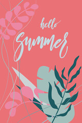 Summer hand lettering text with leaves