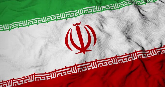 Full frame close-up on a waving flag of Iran in 3D rendering.