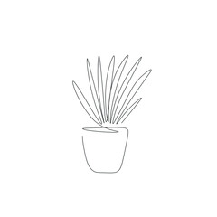 Plant one line drawing on white background, vector illustration