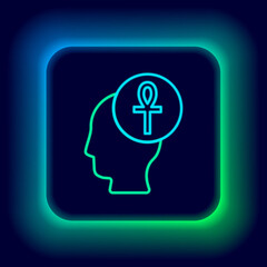 Glowing neon line Cross ankh icon isolated on black background. Colorful outline concept. Vector