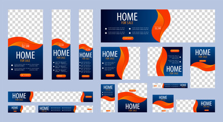 Set of Home for sale banner template with place for photos. Editable ads banner with standard size. Vector EPS