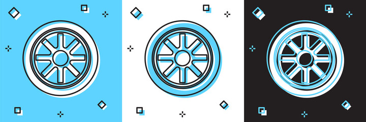 Fototapeta premium Set Car wheel icon isolated on blue and white, black background. Vector