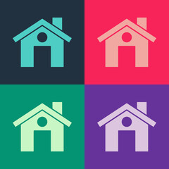 Pop art House icon isolated on color background. Home symbol. Vector