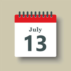 Icon day date 13 July, template calendar page