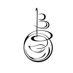 ornament 1688. decorative abstract element with a leaflet and vignettes in black lines on a white background. logo