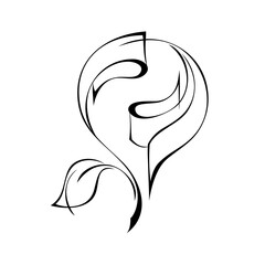 ornament 1689. abstract decorative element with a single leaf and curls in black lines on a white background