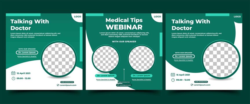 Medical Webinar  Social Media Post Template Design. Modern banner design with green and white color background. Usable for social media, card, signs,  flyers, and websites. Vector design isolated.