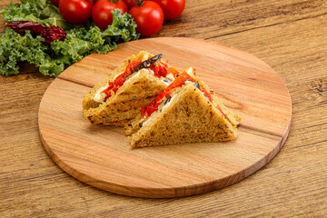 Club sandwich with eggplant and cheese