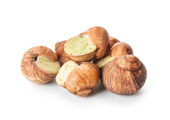 Tasty snails on white background