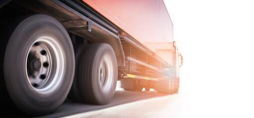 Semi Truck Driving on Road with Copy Space on White Background. Industry Shipment Freight Truck Transportation.  © Siwakorn1933