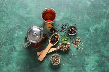 Composition with teapot on color background