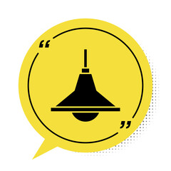 Black Chandelier icon isolated on white background. Yellow speech bubble symbol. Vector