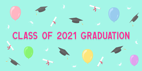 Class of 2021 graduation. Banner. Vector illustration.