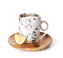 Cup of green tea on white background