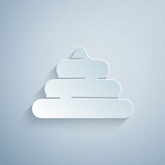 Paper cut Shit icon isolated on grey background. Paper art style. Vector
