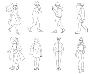 歩く人々　線画