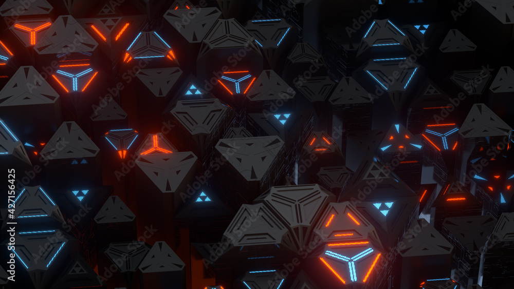 Poster sci-fi composition of triangular shapes 3d render illustration